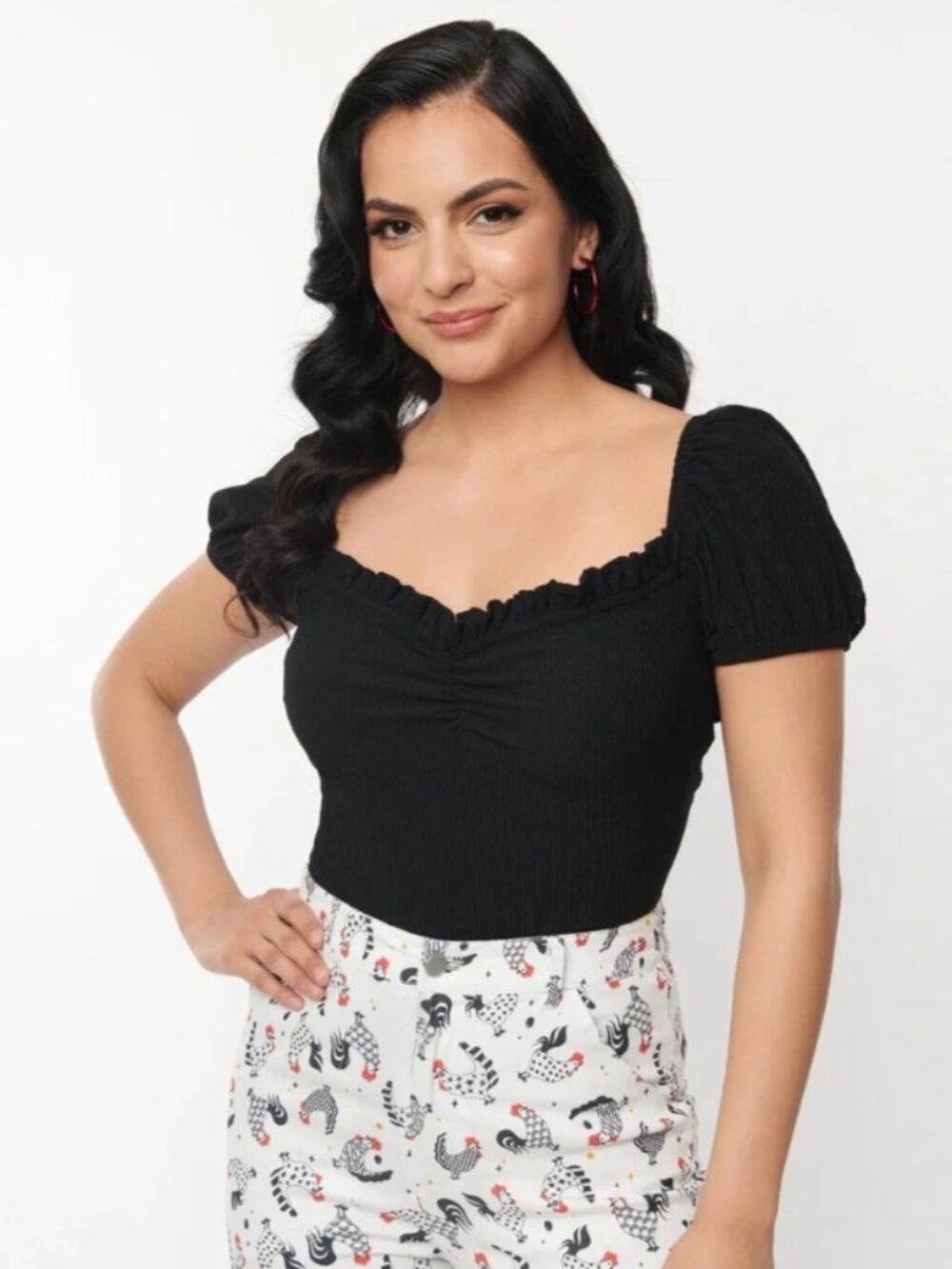 Unique Vintage Black Textured Sweetheart Top